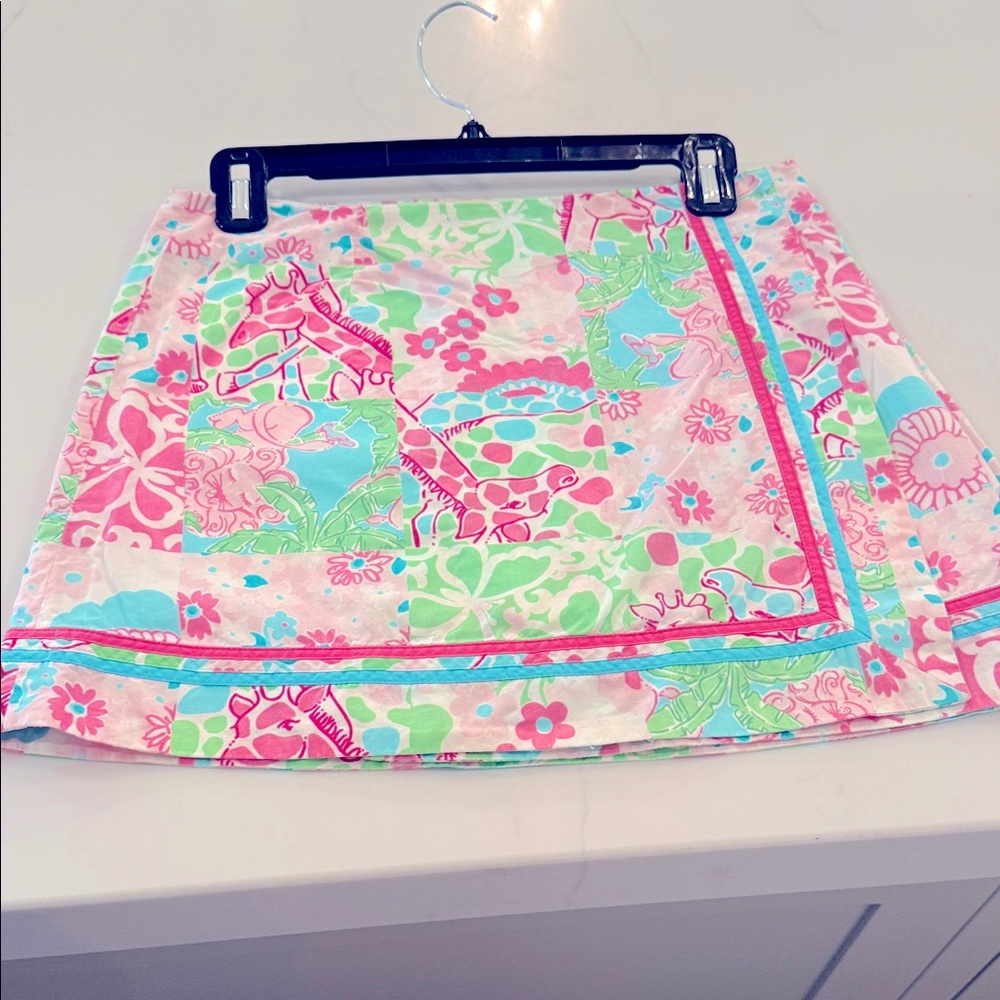 Lilly Pulitzer Patchwork Giraffe Pink and Green Mini Skort Sz 0